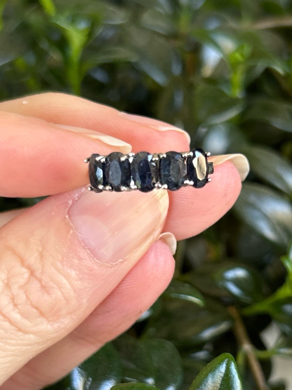 NOS Sterling Silver Genuine Blue Sapphire Five-Stone Ring